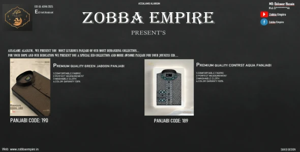 ✨ Premium Eid Panjabi Collection 2025 | Luxurious Designs by Zobba Empire ✨ SAMPLE DESIGN