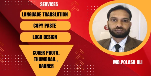 I provide online services like logo design, business card design, copy paste, language translation, thumbnail design, cover photo design, etc.