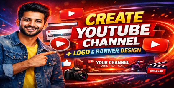 Professional YouTube channel create +Logo banner make